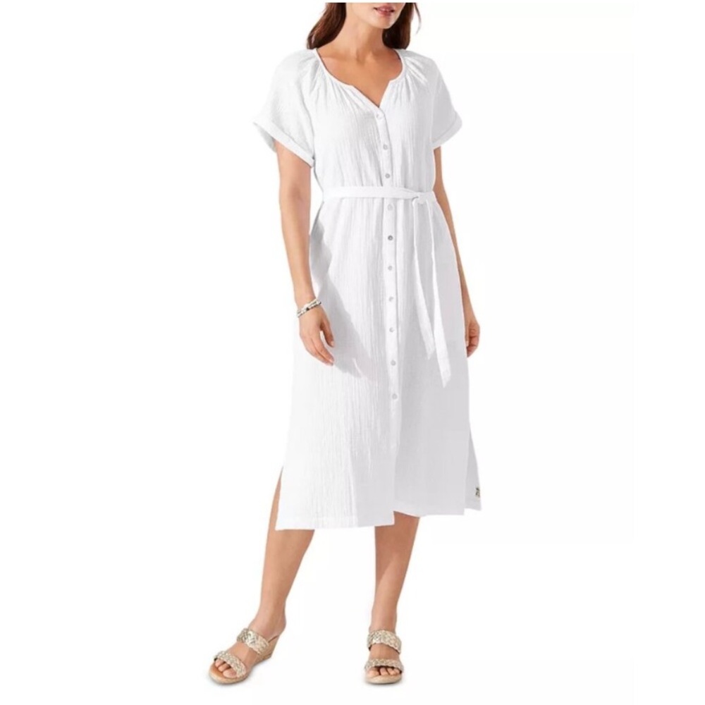 Tommy Bahama White Coral Isle Cotton Midi Dress Medium